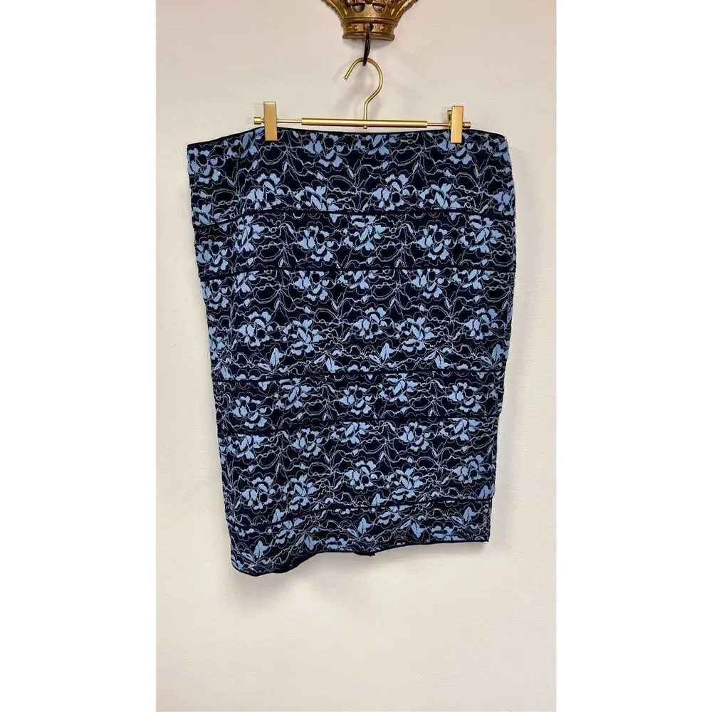 Lauren Ralph Lauren Womens Blue & White Floral Tiered Midi Skirt‎ Size 14